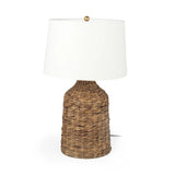 19" Brown Lamp Base LED With White Shade - Homeroots