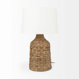 19" Brown Lamp Base LED With White Shade - Homeroots