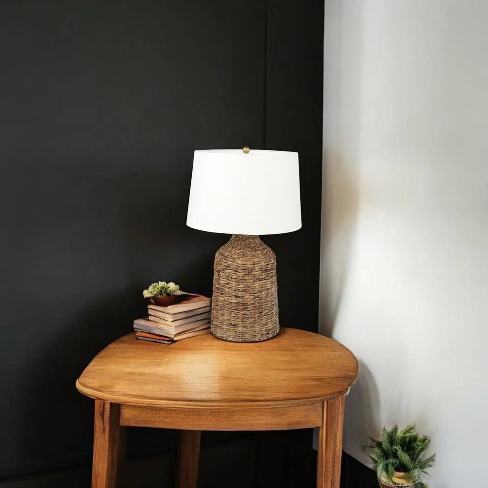 19" Brown Lamp Base LED With White Shade - Homeroots