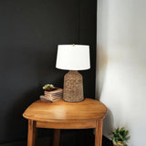 19" Brown Lamp Base LED With White Shade - Homeroots