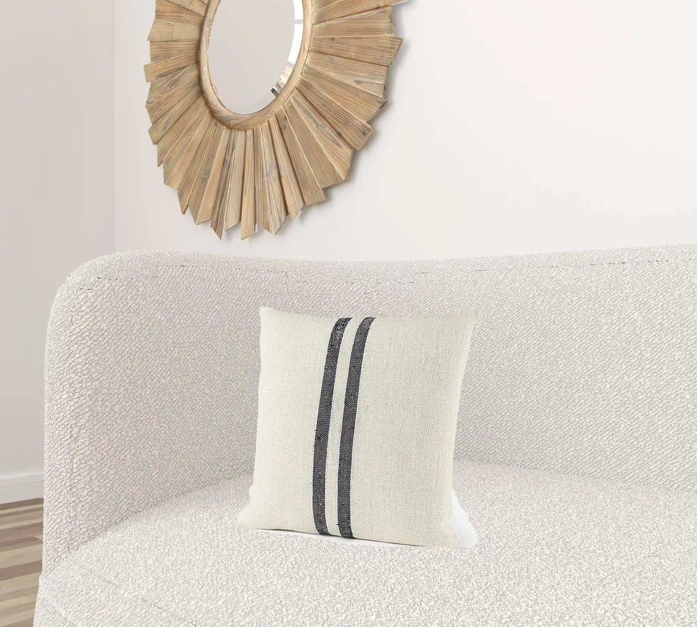 Beige And Central Blue Stripes Square Accent Pillow Cover - Homeroots - Flyclothing LLC