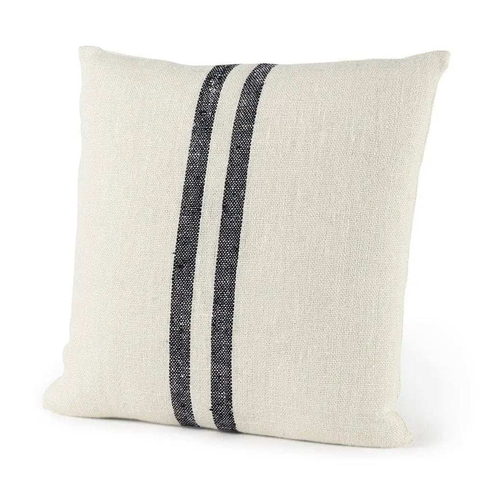 Beige And Central Blue Stripes Square Accent Pillow Cover - Homeroots - Flyclothing LLC