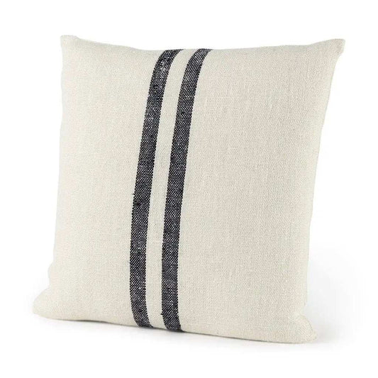 Beige And Central Blue Stripes Square Accent Pillow Cover - Homeroots - Flyclothing LLC