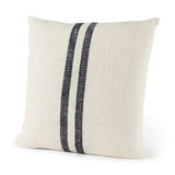Beige And Central Blue Stripes Square Accent Pillow Cover - Homeroots - Flyclothing LLC