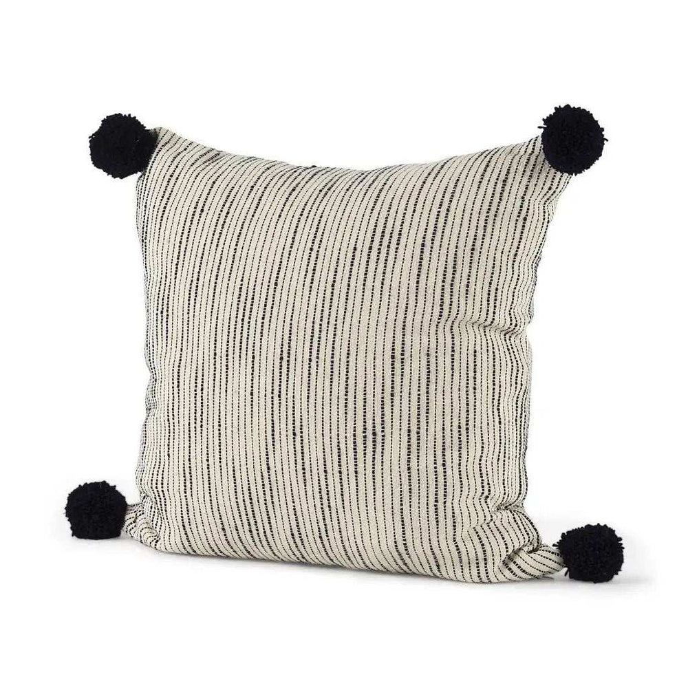 Beige And Midnight Pom Pom Square Accent Pillow Cover - Homeroots - Flyclothing LLC