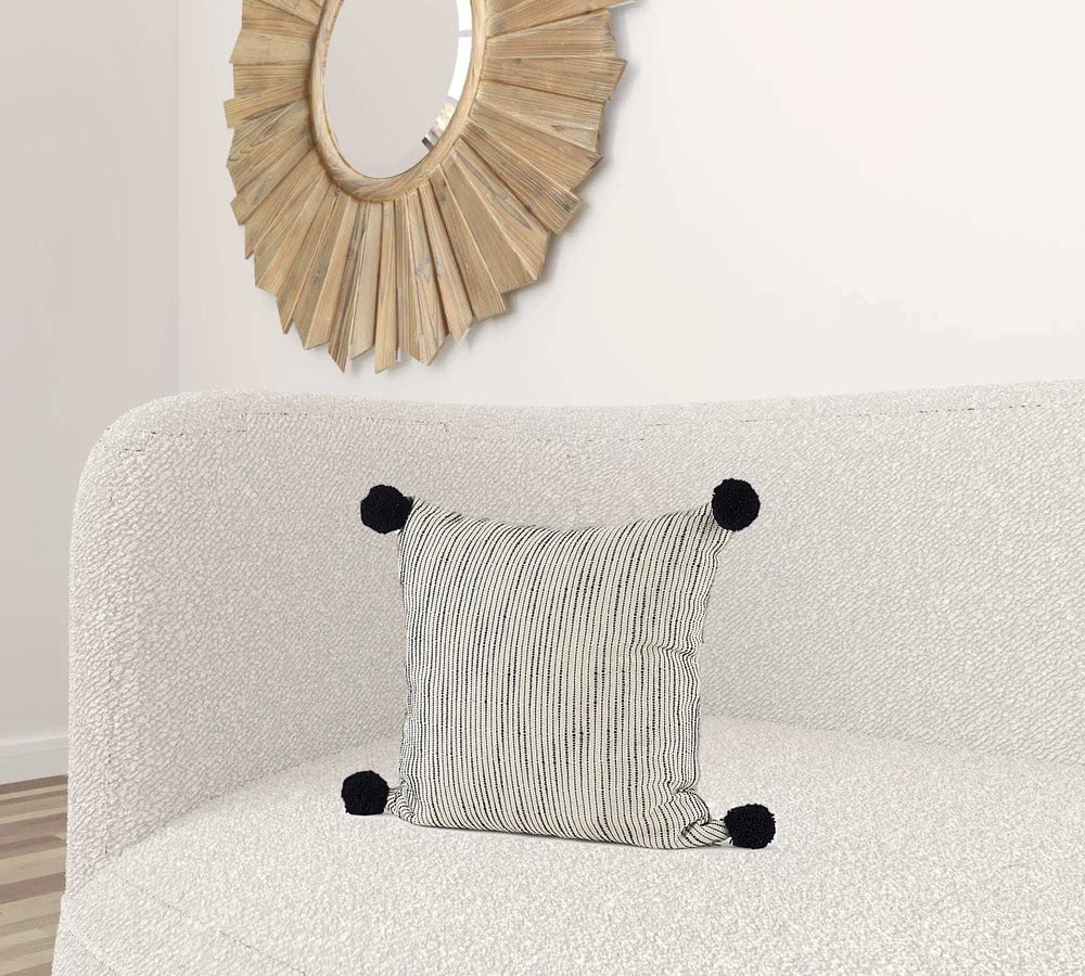 Beige And Midnight Pom Pom Square Accent Pillow Cover - Homeroots - Flyclothing LLC