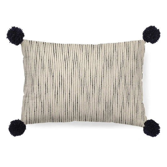 Beige And Midnight Pom Pom Lumbar Accent Pillow Cover - Homeroots - Flyclothing LLC