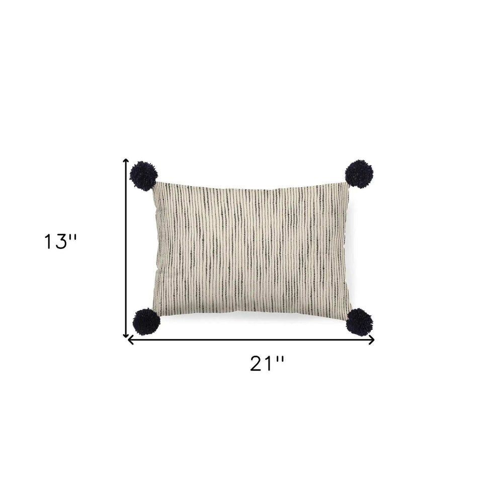 Beige And Midnight Pom Pom Lumbar Accent Pillow Cover - Homeroots - Flyclothing LLC