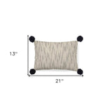 Beige And Midnight Pom Pom Lumbar Accent Pillow Cover - Homeroots - Flyclothing LLC