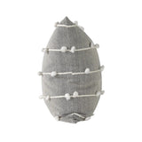 20" Gray and White Striped Linen Throw Pillow Cover With Embroidery and Pom Poms - Homeroots