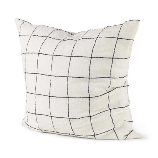 White And Black Grid Square Accent Pillow Cover - Homeroots - Flyclothing LLC