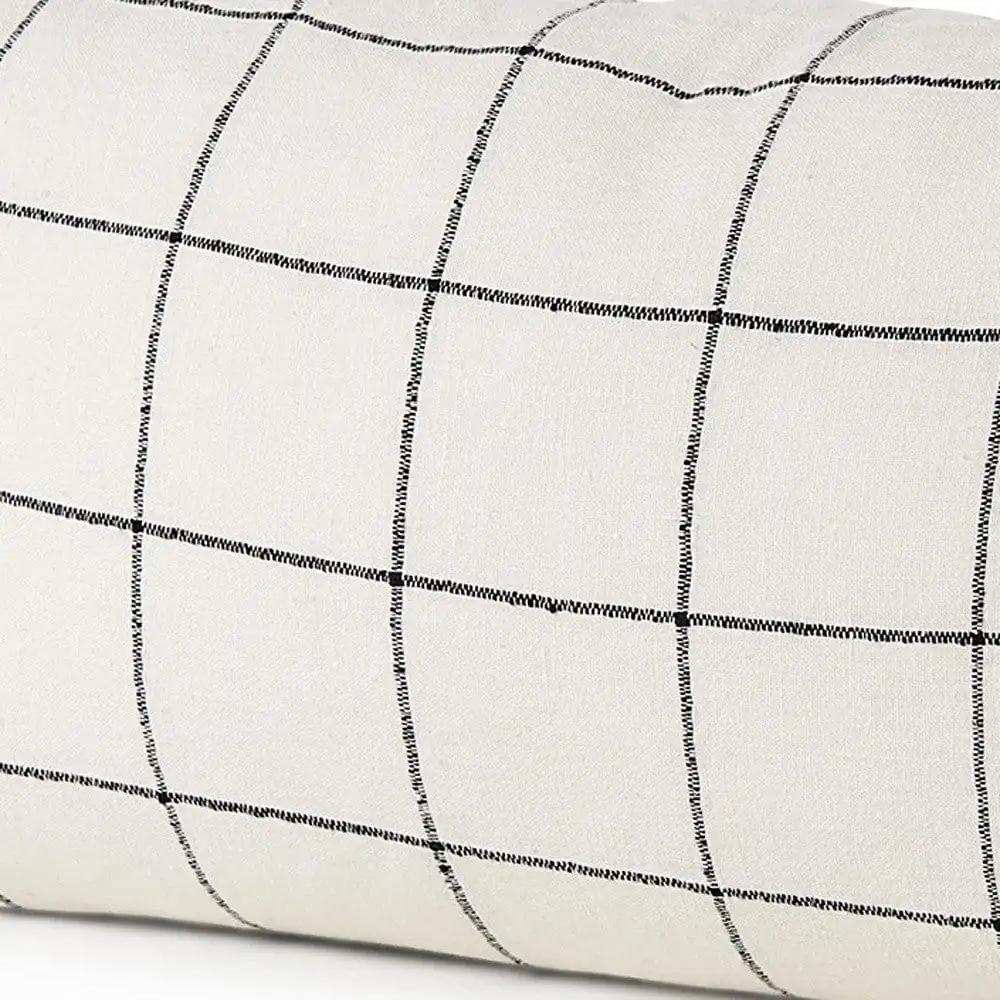 White And Black Grid Lumbar Accent Pillow Cover - Homeroots - Flyclothing LLC