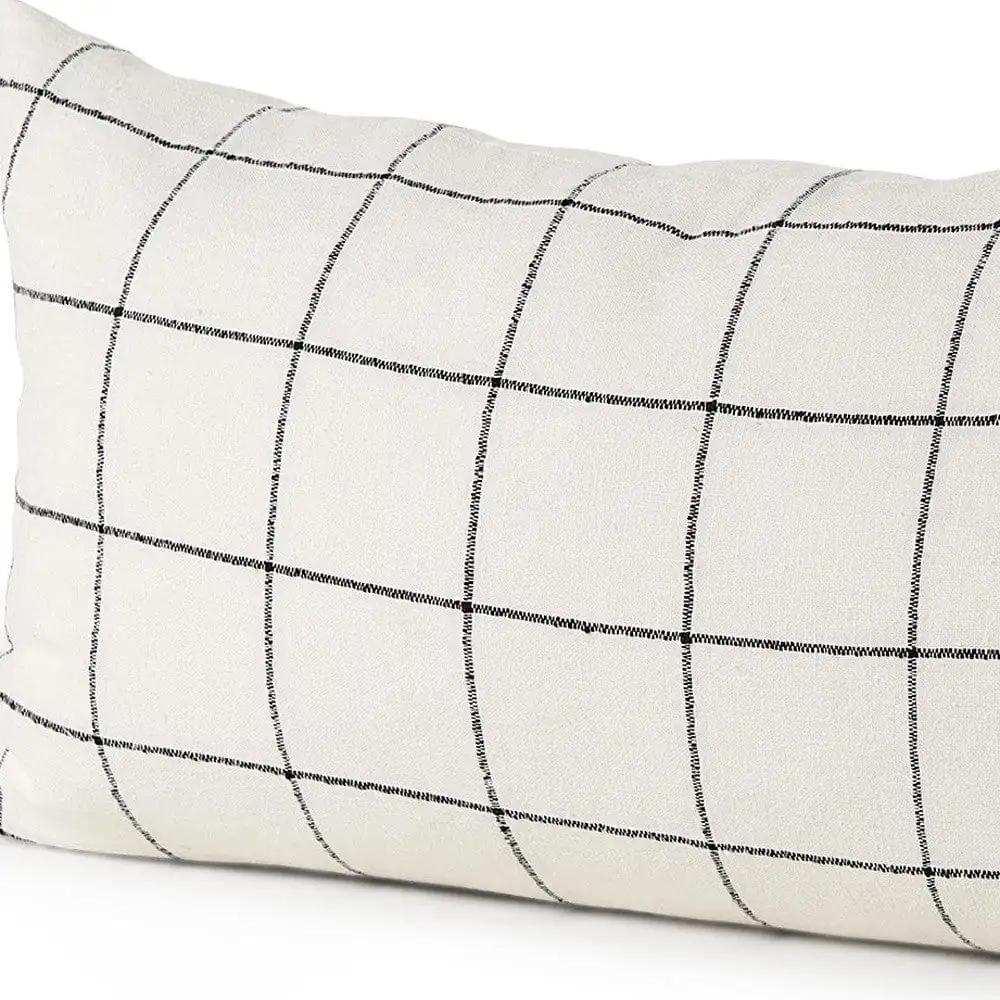 White And Black Grid Lumbar Accent Pillow Cover - Homeroots - Flyclothing LLC