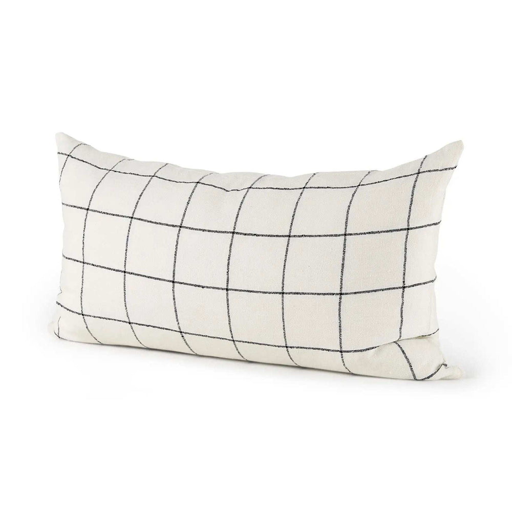 White And Black Grid Lumbar Accent Pillow Cover - Homeroots - Flyclothing LLC