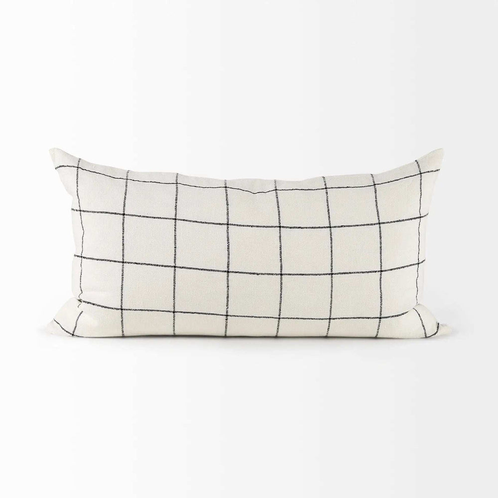 White And Black Grid Lumbar Accent Pillow Cover - Homeroots - Flyclothing LLC
