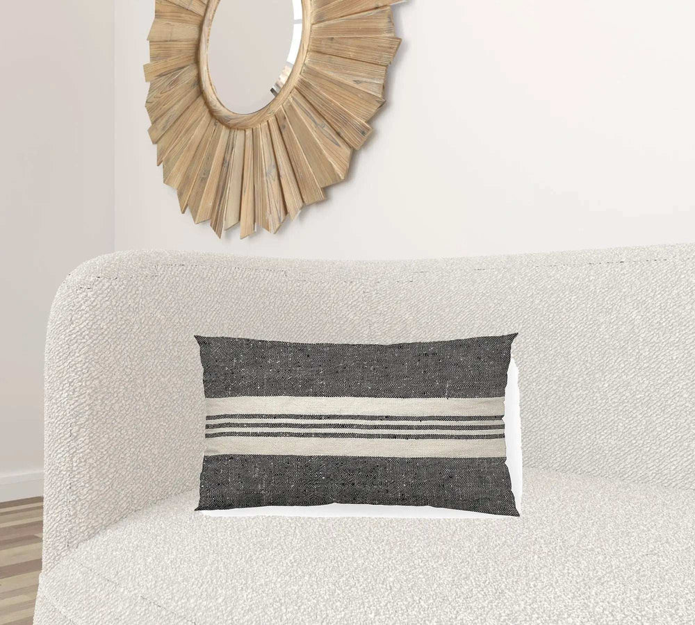 Black And White Striped Lumbar Accent Pillow Cover - Homeroots - Flyclothing LLC