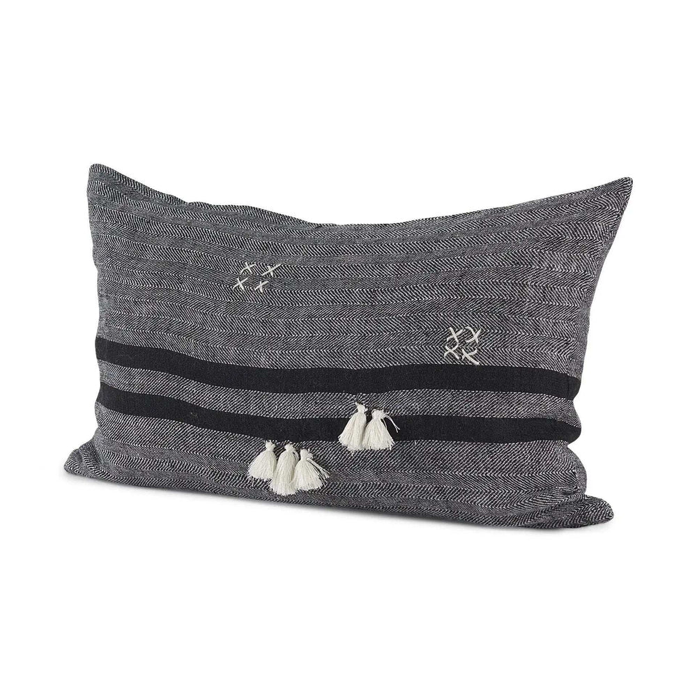 Dark Gray Detailed Lumbar Throw Pillow Cover - Homeroots - Flyclothing LLC