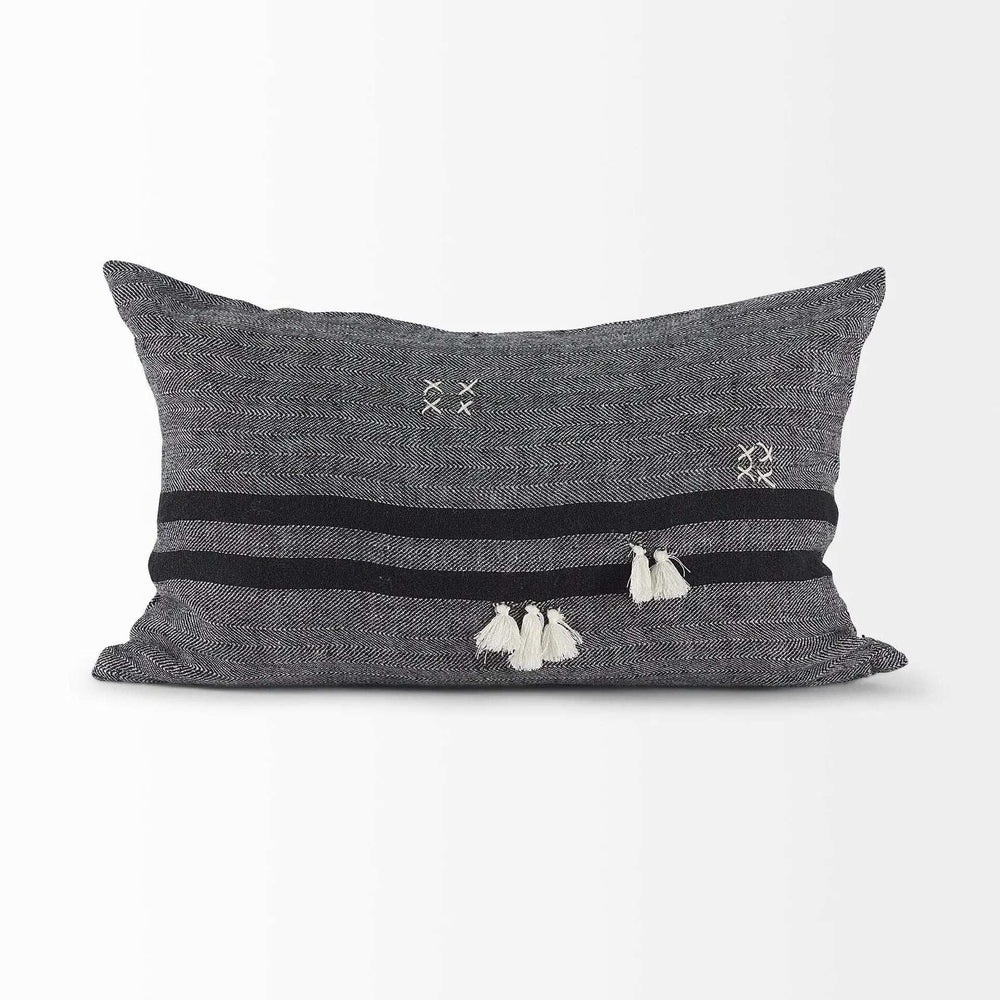 Dark Gray Detailed Lumbar Throw Pillow Cover - Homeroots - Flyclothing LLC
