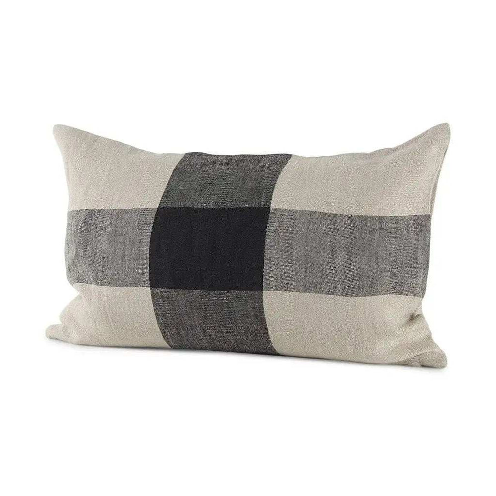 Beige And Black Plaid Pattern Lumbar Throw Pillow Cover - Homeroots - Flyclothing LLC