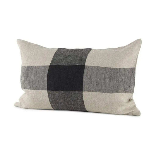 Beige And Black Plaid Pattern Lumbar Throw Pillow Cover - Homeroots - Flyclothing LLC