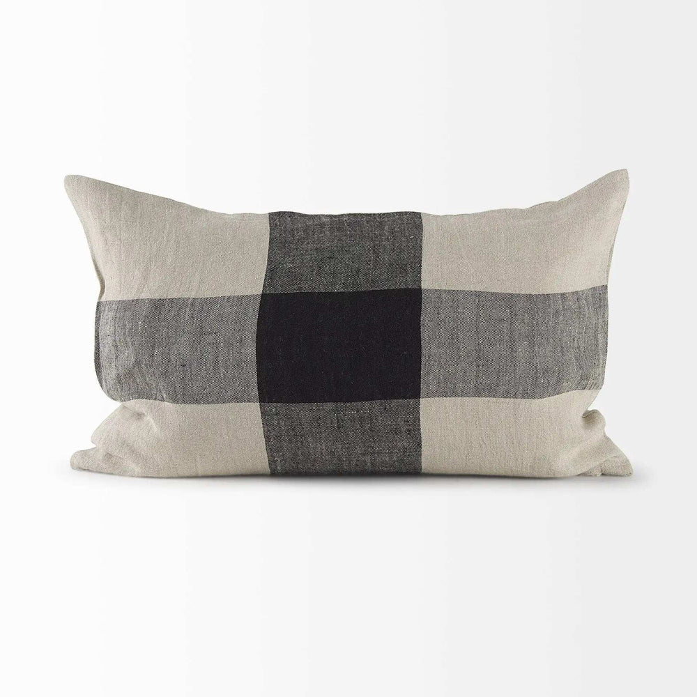 Beige And Black Plaid Pattern Lumbar Throw Pillow Cover - Homeroots - Flyclothing LLC