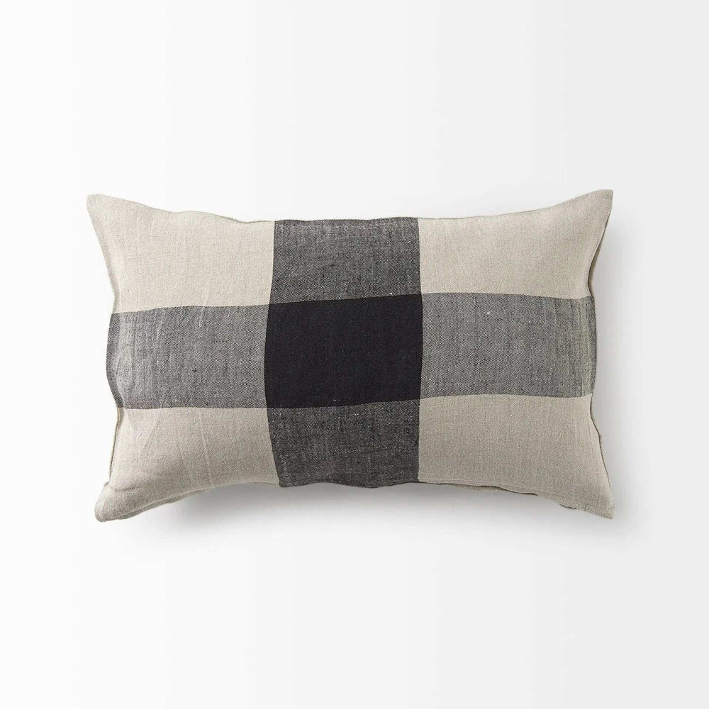 Beige And Black Plaid Pattern Lumbar Throw Pillow Cover - Homeroots - Flyclothing LLC