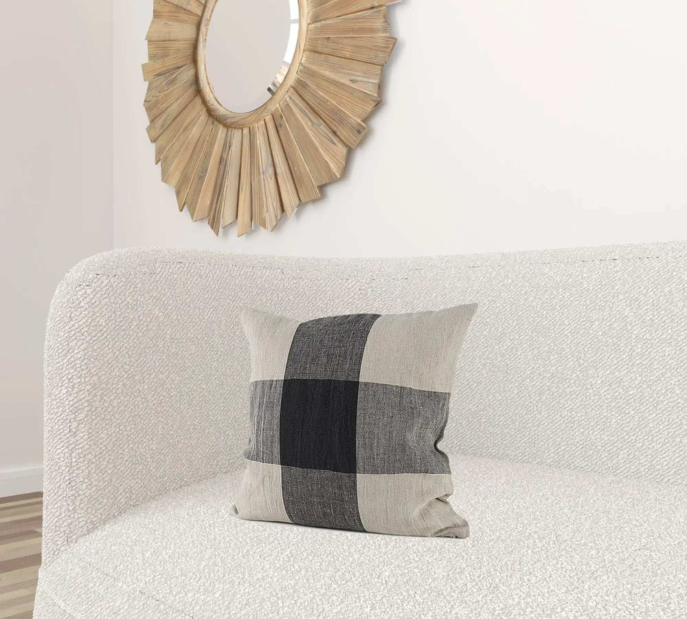 Beige And Black Plaid Pattern Throw Pillow Cover - Homeroots - Flyclothing LLC