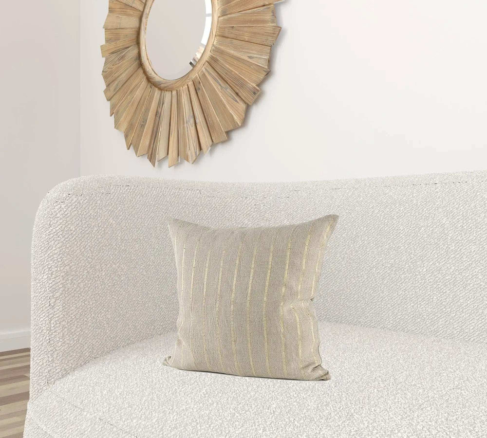 Beige And Gold Striped Pillow Cover - Homeroots - Flyclothing LLC