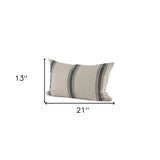 13" X 21" Beige and Black Striped Linen Throw Pillow Cover - Homeroots