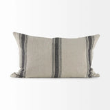 13" X 21" Beige and Black Striped Linen Throw Pillow Cover - Homeroots
