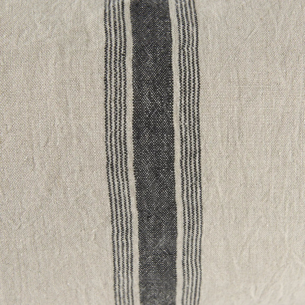 13" X 21" Beige and Black Striped Linen Throw Pillow Cover - Homeroots