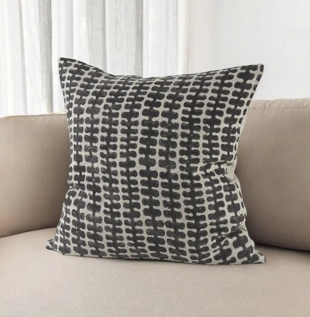 18" Gray and Black Ikat Linen Throw Pillow Cover - Homeroots