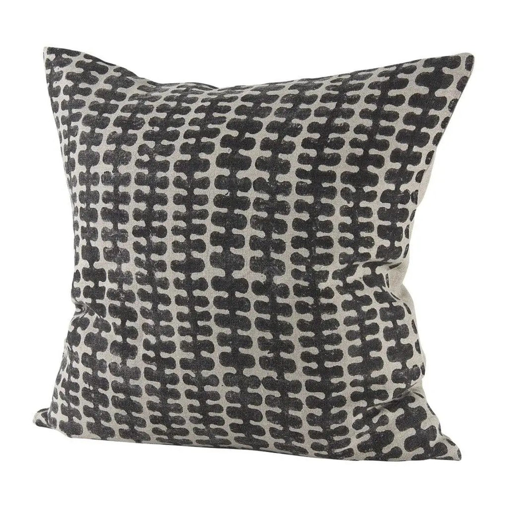 18" Gray and Black Ikat Linen Throw Pillow Cover - Homeroots