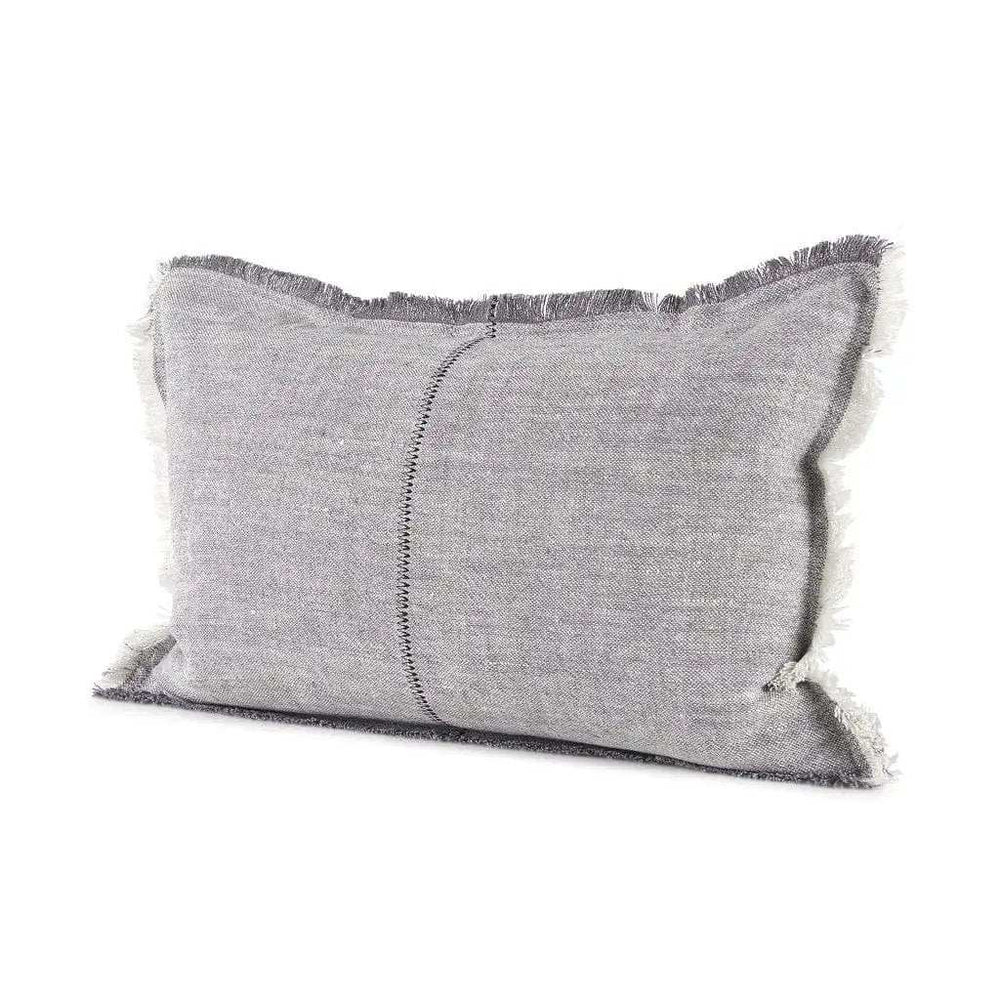 Light Gray Fringed Lumbar Throw Pillow Cover - Homeroots - Flyclothing LLC