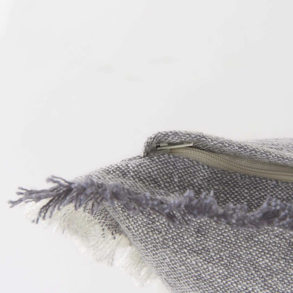 Light Gray Fringed Lumbar Throw Pillow Cover - Homeroots - Flyclothing LLC