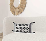 White And Gray Fringed Lumbar Pillow Cover - Homeroots - Flyclothing LLC