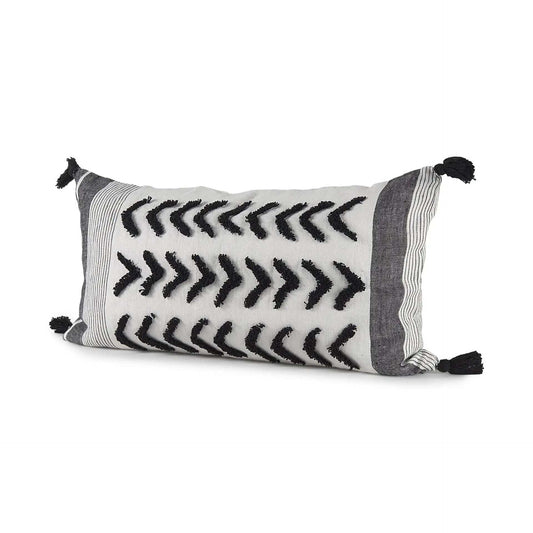 White And Gray Fringed Lumbar Pillow Cover - Homeroots - Flyclothing LLC