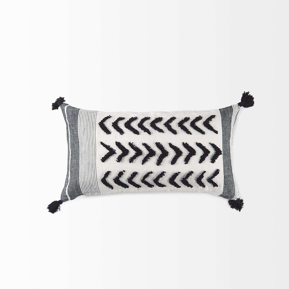 White And Gray Fringed Lumbar Pillow Cover - Homeroots - Flyclothing LLC