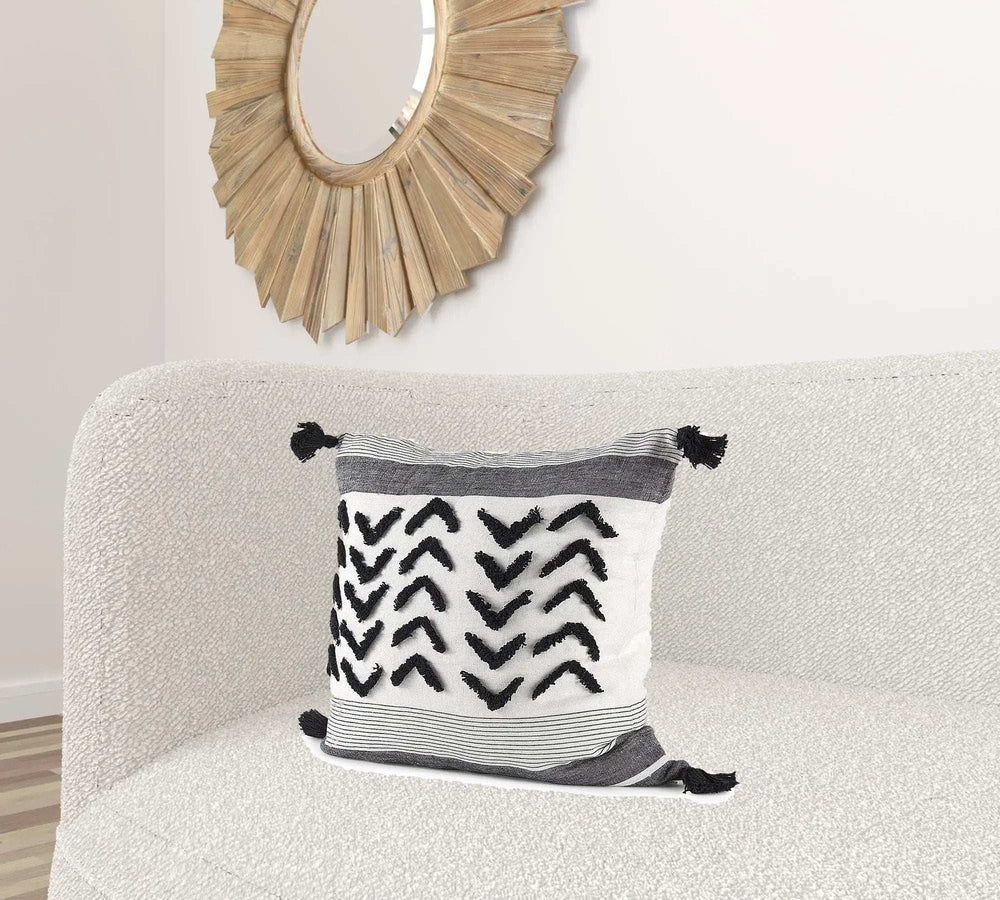 White And Gray Fringed Pillow Cover - Homeroots - Flyclothing LLC