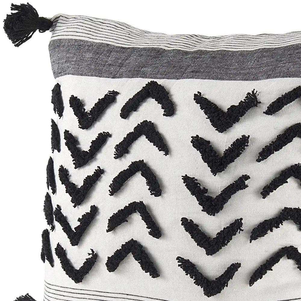 White And Gray Fringed Pillow Cover - Homeroots - Flyclothing LLC
