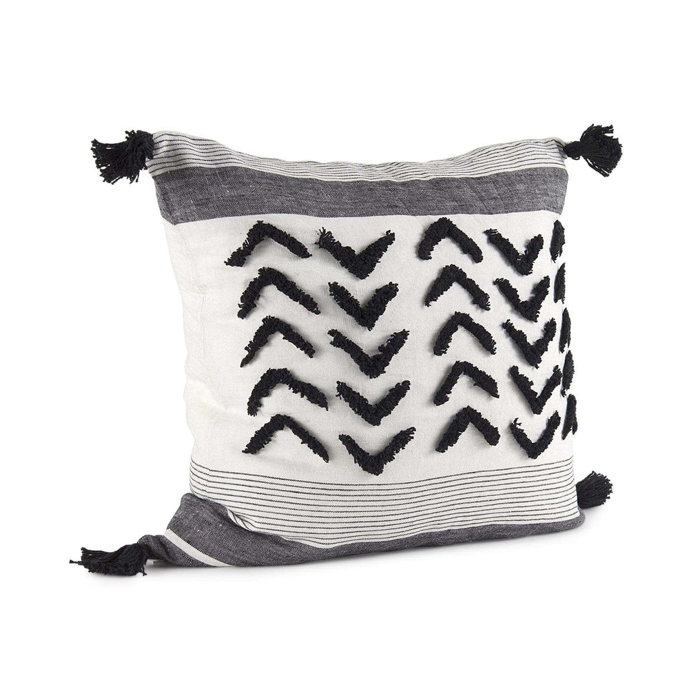 White And Gray Fringed Pillow Cover - Homeroots - Flyclothing LLC