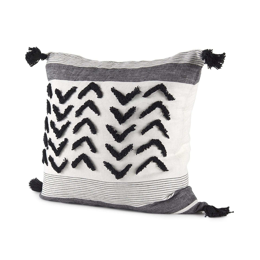 White And Gray Fringed Pillow Cover - Homeroots - Flyclothing LLC