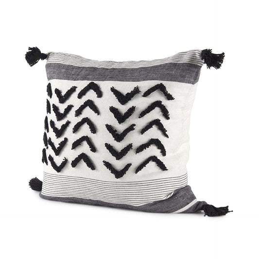 White And Gray Fringed Pillow Cover - Homeroots - Flyclothing LLC