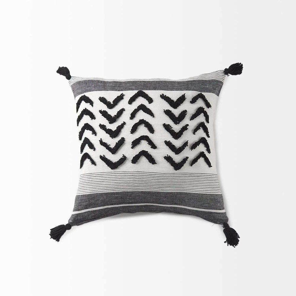 White And Gray Fringed Pillow Cover - Homeroots - Flyclothing LLC