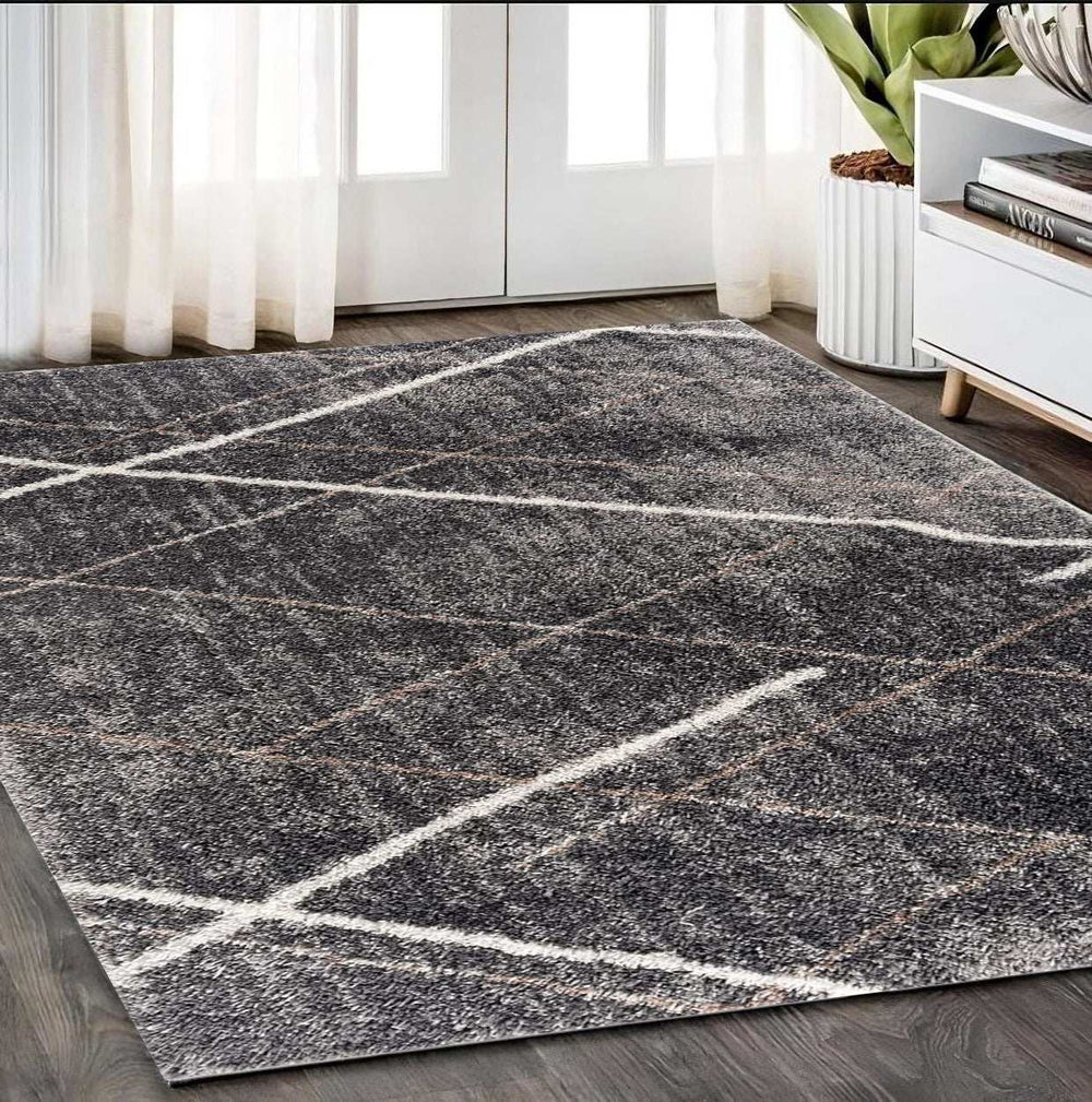 5' X 8' Gray Modern Distressed Lines Area Rug - Homeroots - Flyclothing LLC