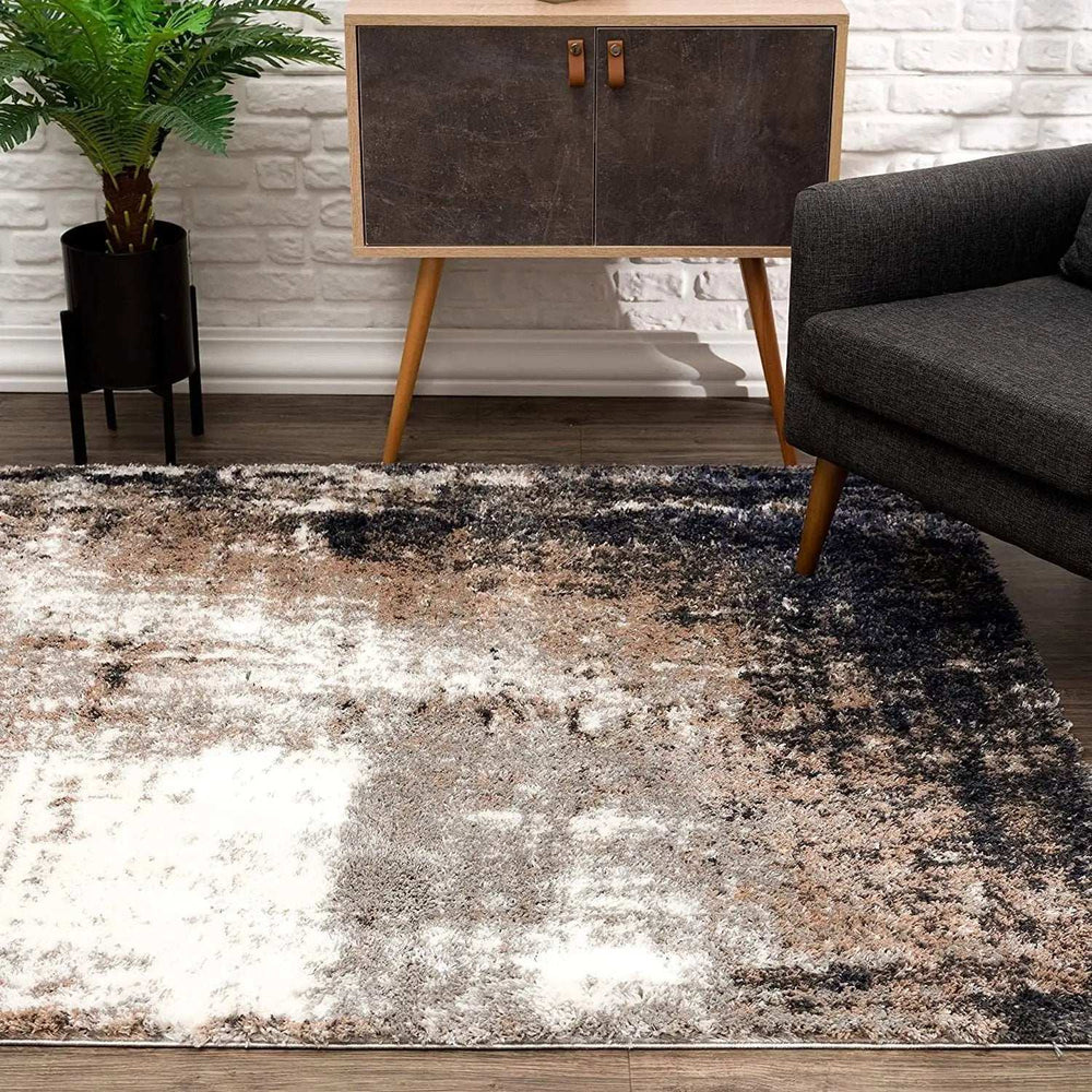 7' X 9' Ivory And Navy Retro Modern Area Rug - Homeroots - Flyclothing LLC
