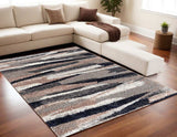 5' X 8' Gray And Black Strokes Area Rug - Homeroots - Flyclothing LLC