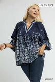 Umgee Full Size Floral Vine Print Blouse with Balloon Sleeves Plus Size - Trendsi - Flyclothing LLC