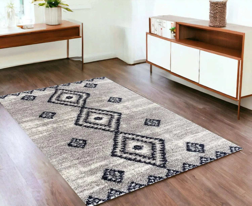 4' X 6' Gray And Navy Boho Chic Area Rug - Homeroots - Flyclothing LLC