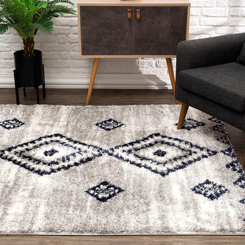5' X 8' Gray And Navy Boho Chic Area Rug - Homeroots - Flyclothing LLC